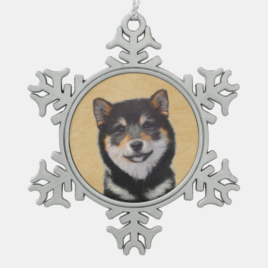 Shiba Inu (zwart en tan) schilderen - hond Art Tin Sneeuwvlok Ornament (Voorkant)