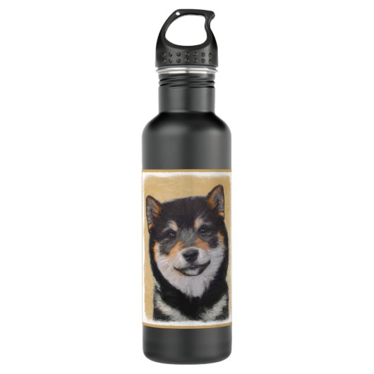 Shiba Inu (zwart en tan) schilderen - hond Art Waterfles (Voorkant)