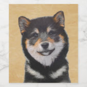 Shiba Inu (zwart en tan) schilderen - hond Art Wijn Etiket (Enkel label)