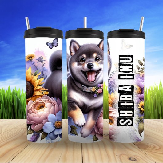 Shiba Inu's Flower Frolic Thermosbeker