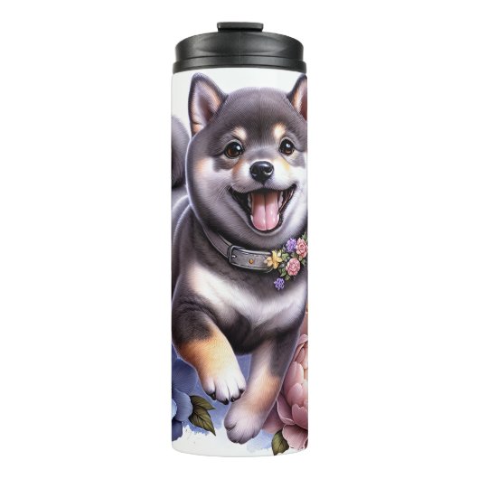Shiba Inu's Flower Frolic Thermosbeker (Voorkant)