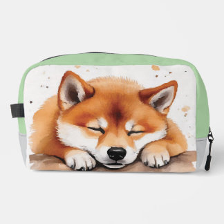 Shiba krijgt slaperige driekleur toilettas toilettasje