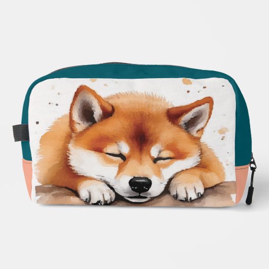 Shiba krijgt slaperige driekleur toilettas toilettasje (Voorkant)
