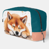 Shiba krijgt slaperige driekleur toilettas toilettasje (Rechterhoek)