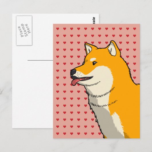 Shiba Liefde Roze Briefkaart (Voorkant / Achterkant)