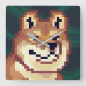 Shiba pixelart, klok, Pixel Art  Vierkante Klok (Voorkant)