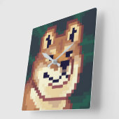 Shiba pixelart, klok, Pixel Art  Vierkante Klok (Hoek)