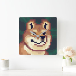 Shiba pixelart, klok, Pixel Art  Vierkante Klok