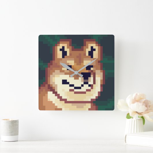 Shiba pixelart, klok, Pixel Art  Vierkante Klok (Huis)