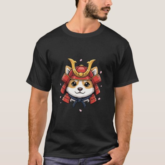 shiba samurai gezicht, Japanse krijger harnas T-shirt (Voorkant)