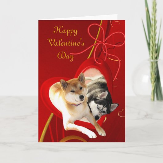 Shiba & Siberian Valentine's Day Card Feestdagen Kaart (Voorkant)