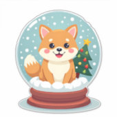 Shiba Snow Wereldbol Sticker (Voorkant)