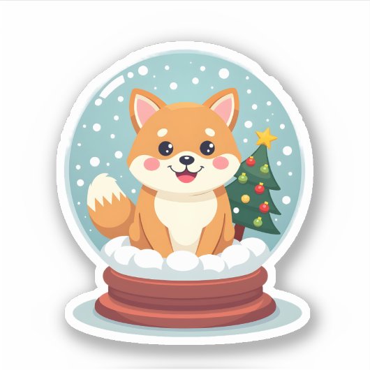 Shiba Snow Wereldbol Sticker (Voorkant)