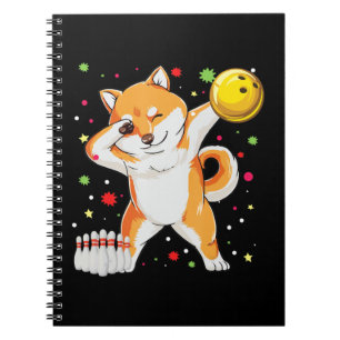Shiba speelt bowling   Funny dog met bowlingcadeau Notitieboek