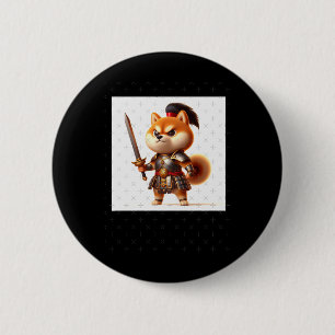 Shiba Warrior #1 Zwaard Sticker Ronde Button 5,7 Cm