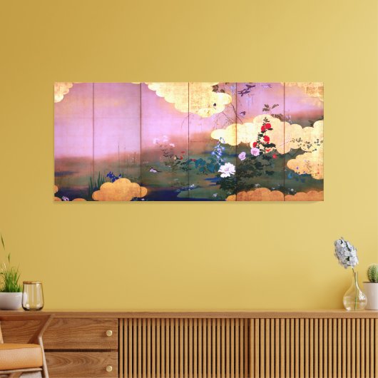 Shibata Zeshin Flowers en Birds of Four Seasons Canvas Afdruk (Insitu (Woonkamer))