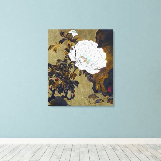 Shibata Zeshin Peonies Canvas Afdruk (Insitu (Houten vloer))