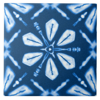 Shibori Blue Star Bloem Tegeltje