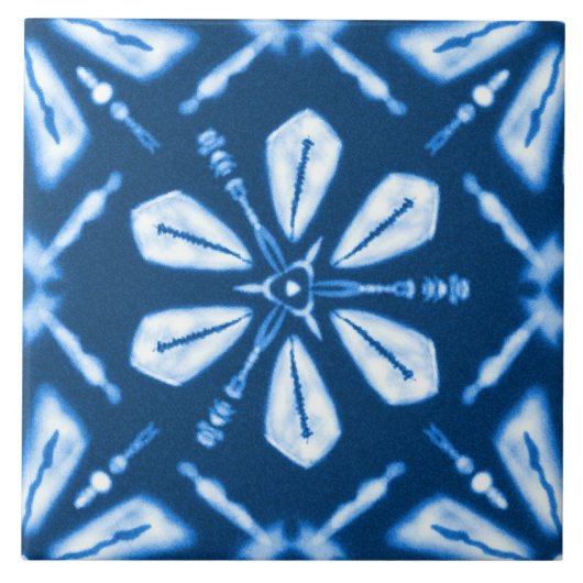 Shibori Blue Star Bloem Tegeltje (Voorkant)