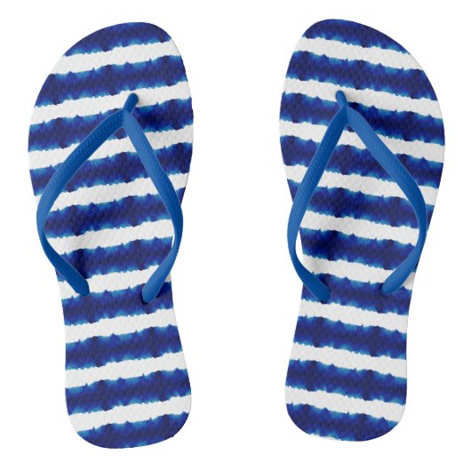 Shibori Blue Stripe Tie Dye Pattern Teenslippers (Voetbed)