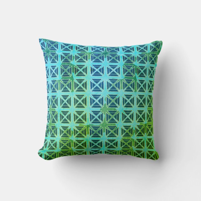 Shibori Fabric Boho Blue Green Tie Pillow Kussen (Voorkant)