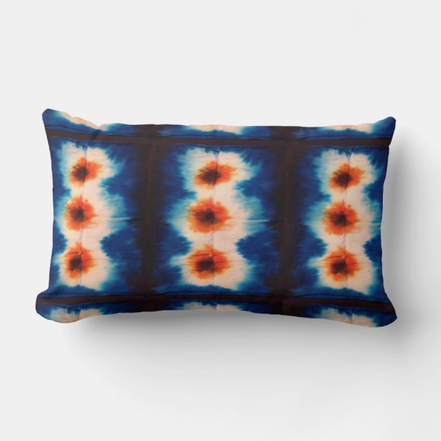 Shibori Fabric Boho Blue Oranje Tie Dye Pillow Kussen (Voorkant)