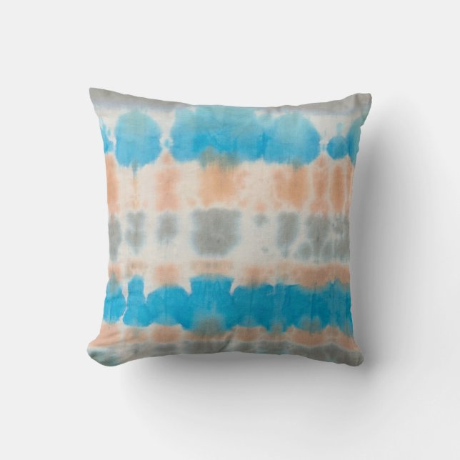 Shibori Fabric Boho Blue Oranje Tie Dye Pillow Kussen (Voorkant)