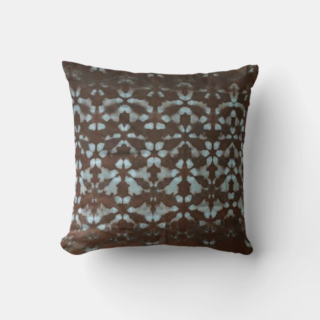 Shibori Fabric Boho Brown Blue Stropdas DyeThrow P Kussen (Voorkant)