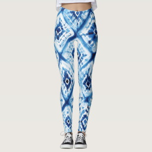 Shibori Indigo Blauwe Tie Dye Draai Patroon Leggings