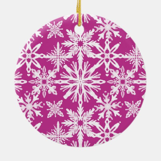 Shibori Snowflakes Tie Dye Magenta Family Foto Keramisch Ornament (Achterkant)
