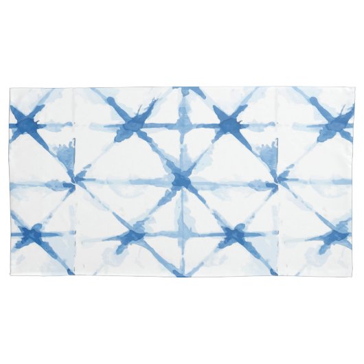 Shibori Tie Dye Blue Triangle Pattern Hoesje Kussensloop (Voorkant-Links)