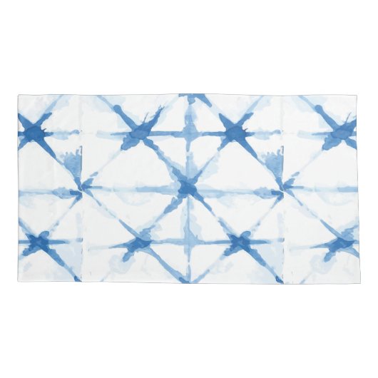 Shibori Tie Dye Blue Triangle Pattern Hoesje Kussensloop (Achterkant-Links)