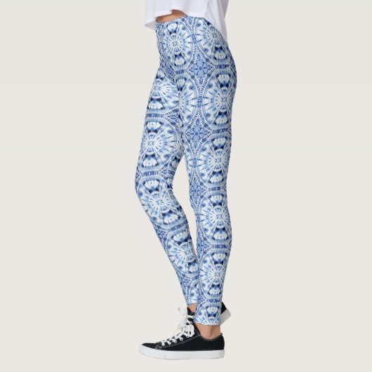 Shibori Tie Dye Blue White Indigo Asian Influenza Leggings (Links)