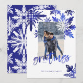 Shibori Tie Dye Indigo Blue Snowflakes Foto Feestdagenkaart (Voorkant / Achterkant)