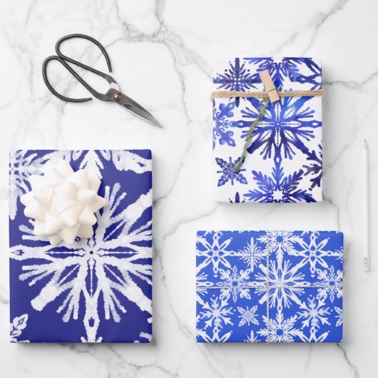 Shibori Tie Dye Indigo Blue Snowflakes Patroon Inpakpapier Vel (Voorkant)