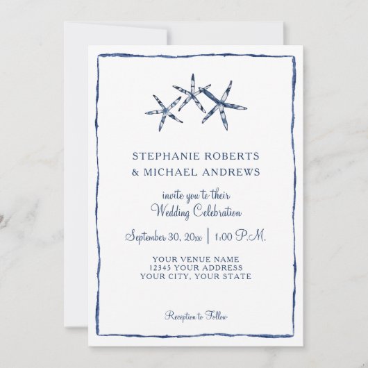 Shibori Tie Dye Indigo Waterverf Zeester Strand Kaart (Voorkant)