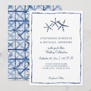 Shibori Tie Dye Indigo Waterverf Zeester Strand Kaart