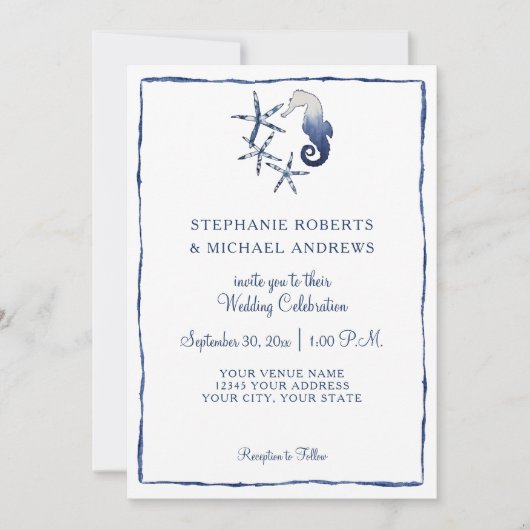 Shibori Tie Dye Indigo zeepaardje Starfish Beach A Kaart (Voorkant)