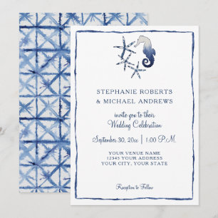 Shibori Tie Dye Indigo zeepaardje Starfish Beach A Kaart