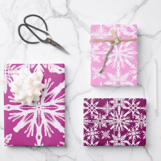 Shibori Tie Dye Pink Snowflakes Patroon Inpakpapier Vel (Voorkant)