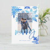 Shibori Tie Dye Royal Blue Snowflakes foto Feestdagenkaart (Staand voorkant)