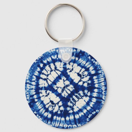 Shibori Tie Dye Zuidzee Indigo Batik Sleutelhanger (Voorkant)