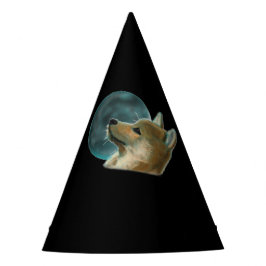 Shibu Inu hond kijkt naar de maan Feesthoedjes