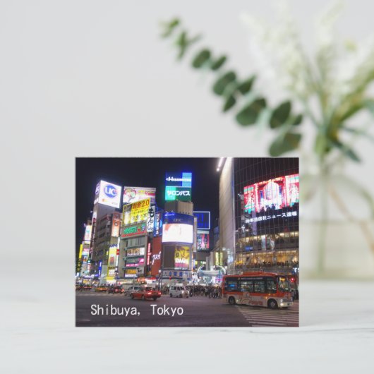 Shibuya City Lichtnacht in Tokio Japan Briefkaart (Staand voorkant)