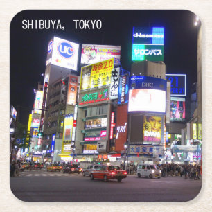 Shibuya City Lichtnacht in Tokio Japan Kartonnen Onderzetters