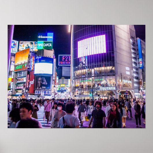 Shibuya Crossing 's Nachts Poster (Voorkant)