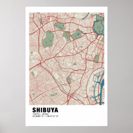 Shibuya Kaart Poster - Tokyo Stijlvolle kleurrijke