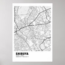 Shibuya Kaart Poster - Tokyo White Kaart