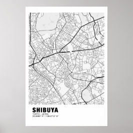 Shibuya Kaart Poster - Tokyo White Kaart