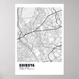 Shibuya Kaart Poster - Tokyo White Kaart